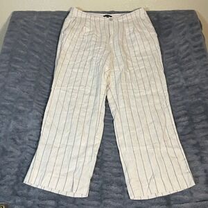 Banana Republic Cream Wide-Leg Linen Blend Pants with Navy Pinstripes